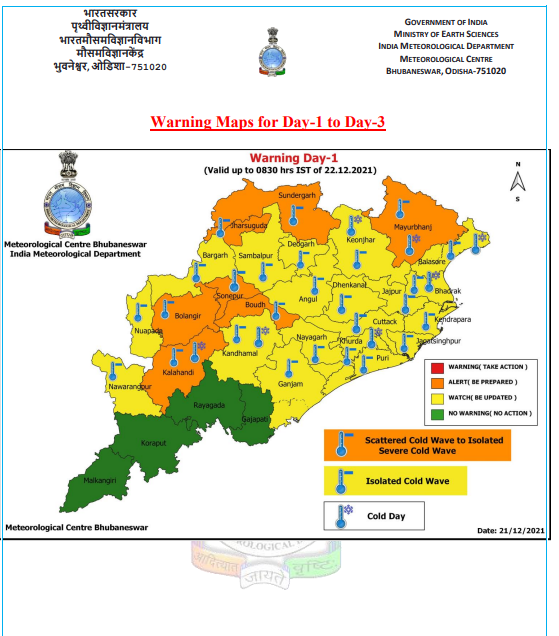 Severe cold wave warning for seven districts in Odisha