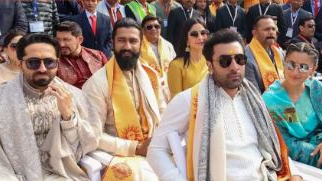 Spotted at the recent Shri Ram Janmabhoomi Temple in Ayodhya, attending the Pran Pratishtha ceremony was a bevy of Bollywood stars