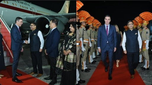 Specially-abled girl presents portraits to PM Narendra Modi and Spanish President during a roadshow in GUJ