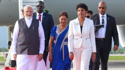PM Modi's engagements include bilateral discussions with President Christine Carla Kangaloo and Prime Minister Persad-Bissessar, focusing on strengthening India-Caribbean relations.