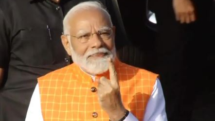 Prime Minister Narendra Modi exercised his franchise in Ahmedabad as voting commenced across 25 Lok Sabha constituencies in Gujarat on Tuesday morning.   