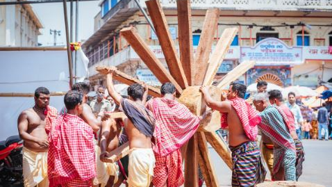  Today marked the commencement of the construction of the three big chariots for the annual Rath Yatra of Lord Jagannath, his siblings Lord Balavadra, and Devi Subhadra.