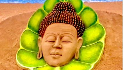 Renowned sand artist Sudarsan Pattnaik has once again showcased his artistic prowess on the shores of Puri beach, commemorating the auspicious occasion of Buddha Purnima.