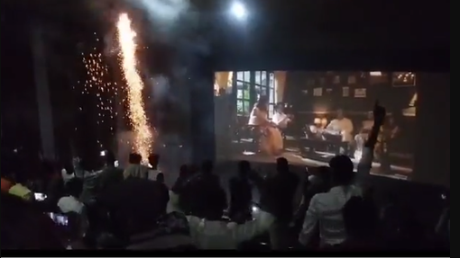 Soon after the film started, some members of the enthusiastic audience whipped out fire-crackers, twine-bombs and burst them inside the dark, closed Kamaldeep Theatre, and even fired several rockets at the ceiling, scaring many of the patrons