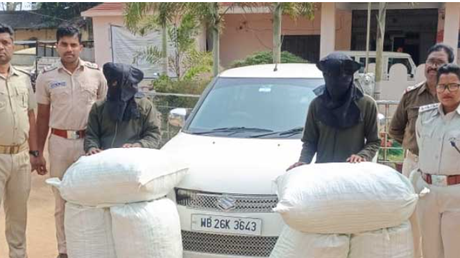  Acting on a tip-off regarding the smuggling, police trapped them near Jashipur and seized the contraband. The estimate value of the seized contraband is said to be Rs 12 Lakh