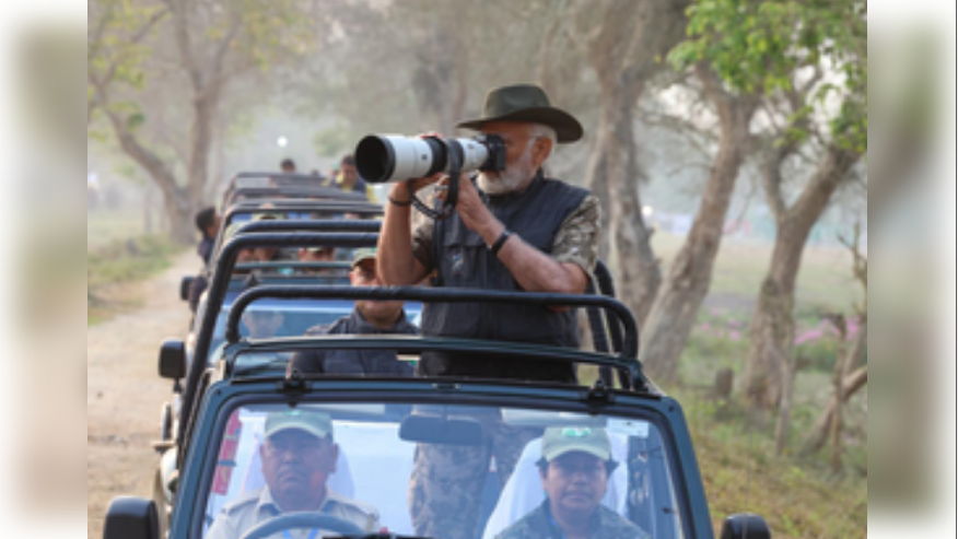  PM Modi arrived at Kaziranga National Park on Friday evening where he received a grand welcome