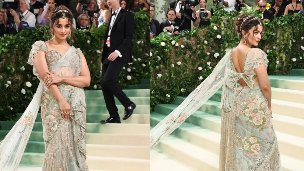 Alia shared her MET Gala look on Instagram, radiantly donning the saree on the carpet. The saree's colour palette paid homage to "nature’s beauty
