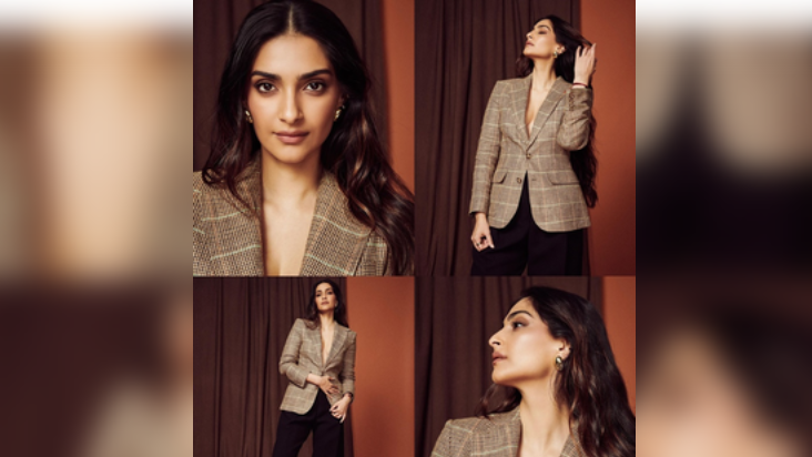 Sonam opted for nude makeup, completed her look with chunky gold earrings, and chose to keep her hair open