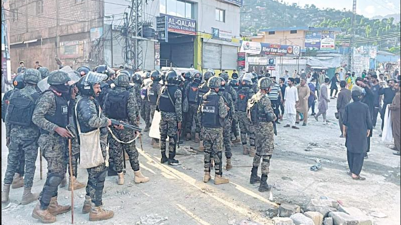 The protestors have been fired upon  by Pakistani Rangers , killing three and wounding several others , leaving the POJK residents angry . They have risen in revolt against Pakistan and its establishment, refusing to  be placated by  subsidies announced by Pakistani government 