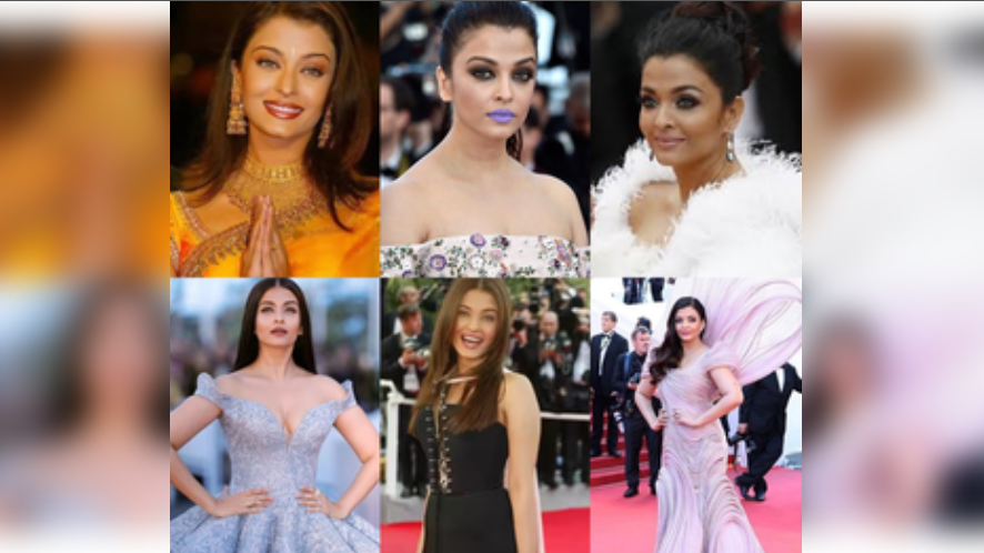 In 2016, Aishwarya sported her most viral look from the event, opting for a purple-coloured lipstick. She walked the red carpet in a pastel floral off-the-shoulder Bardot gown by Rami Kadi. The gown was embellished with floral patterns and vines in purple and green
