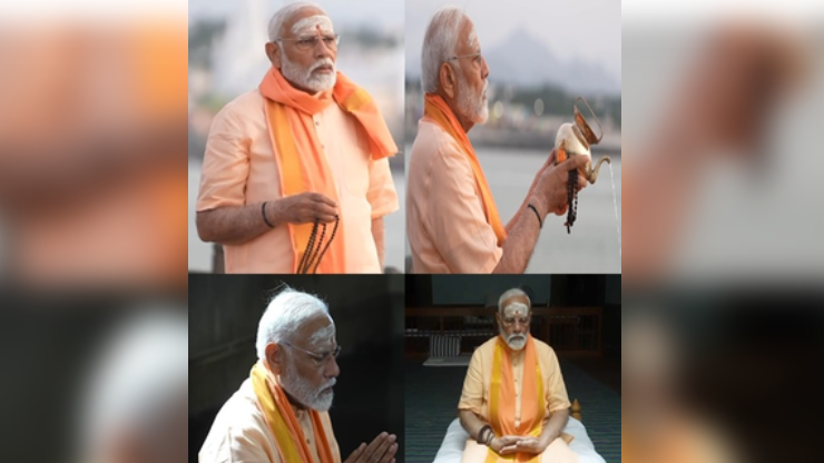 A fresh video shows PM Modi offering water to the sun early morning and chanting mantras